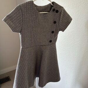 Size 6 Zara Kids Black, brown and white checked A-line dress with button detail
